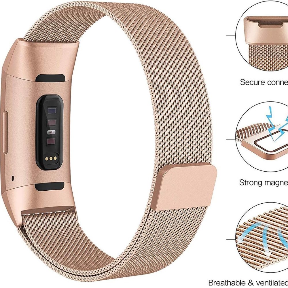 Fitbit Charge 2 Bands Adjustable Strap with Unique Mesh Magnet Lock Rose Gold